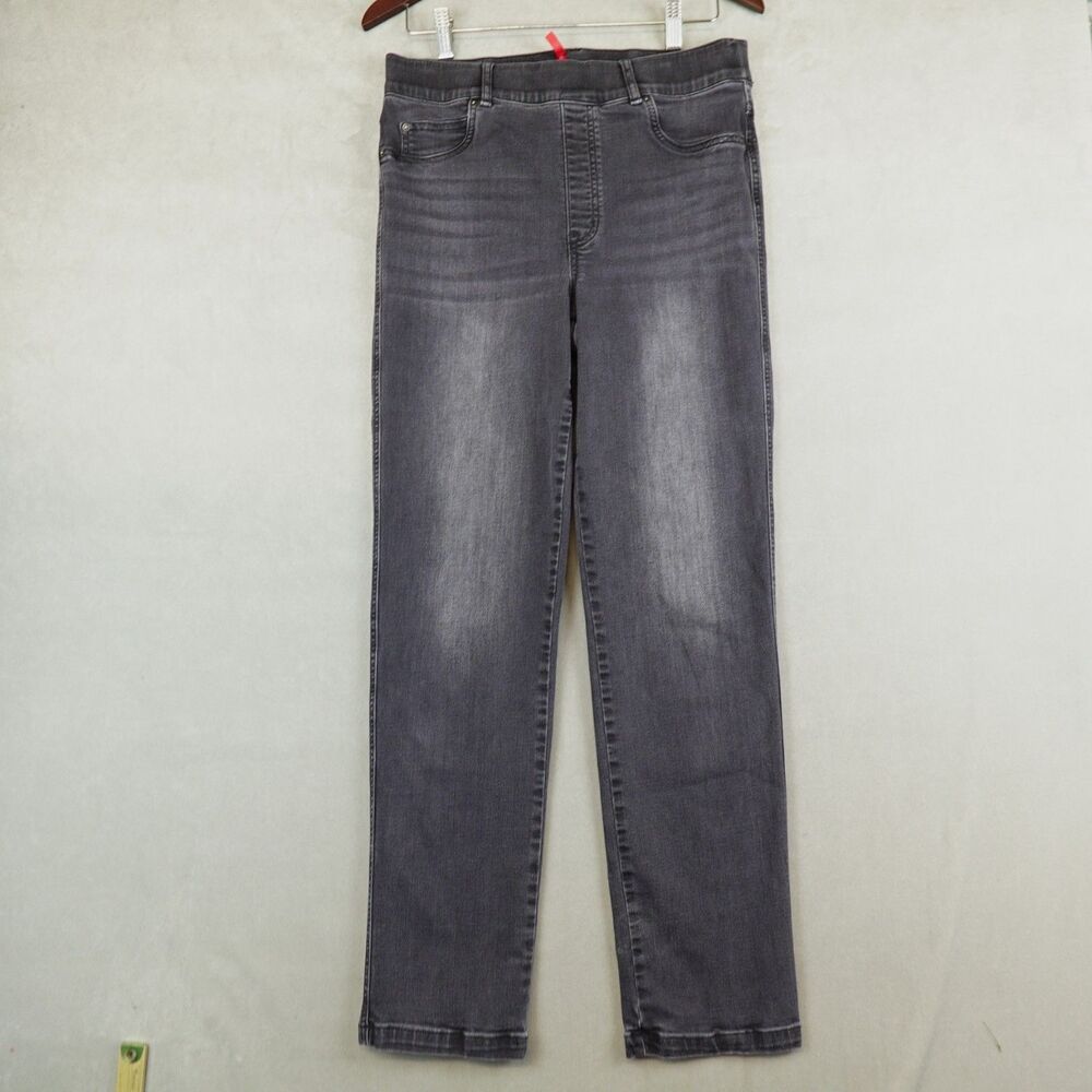 SPANX EveryWear Ankle Straight Leg Jeans Womens Large Black Stretch Denim Pants